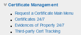 Cert Management Navigation Screen Shot